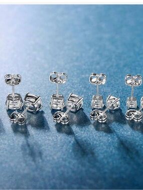 Classic Silver Cubic Zirconia Stud Earrings - Shiny Silver 6 pairs